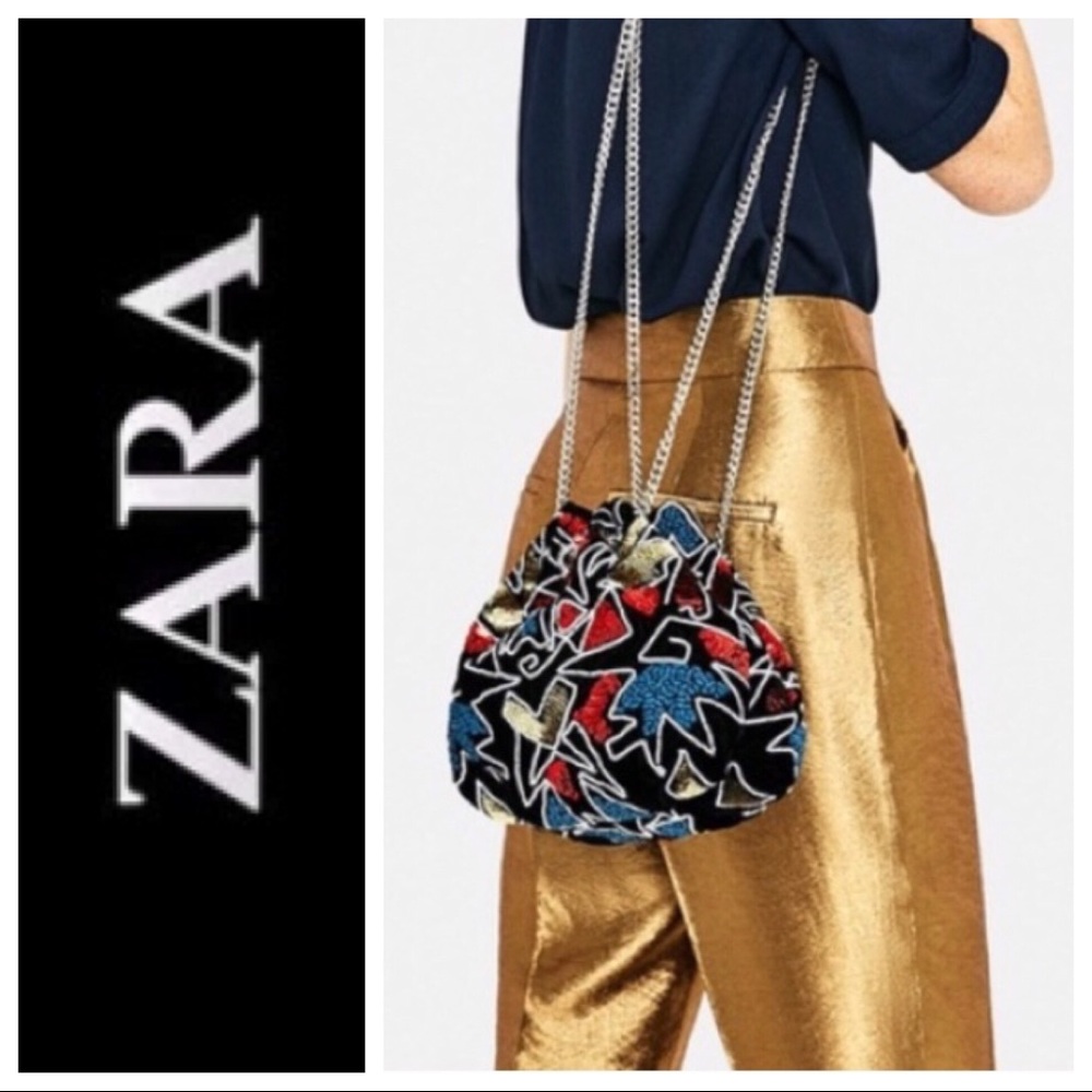 Zara Velvet Sequined Drawstring Bag